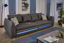 Big-Sofa inkl RGB-LED-Beleuchtung + Soundsystem + USB-Ladefunktion LOUNGE von JOB Dunkelgrau 
