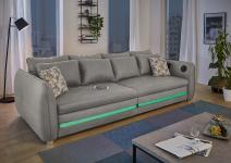  Big-Sofa inkl RGB-LED-Beleuchtung + Soundsystem + USB-Ladefunktion LOUNGE von JOB Hellgrau 