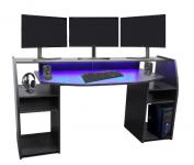  Gaming Tisch inkl. LED Beleuchtung, setup Gamer Ablagen, ULTRA wide TV Monitor geeignet 