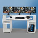  Gaming Tisch inkl. LED Beleuchtung, setup Gamer Ablagen, ULTRA wide TV Monitor geeignet Weiss matt 