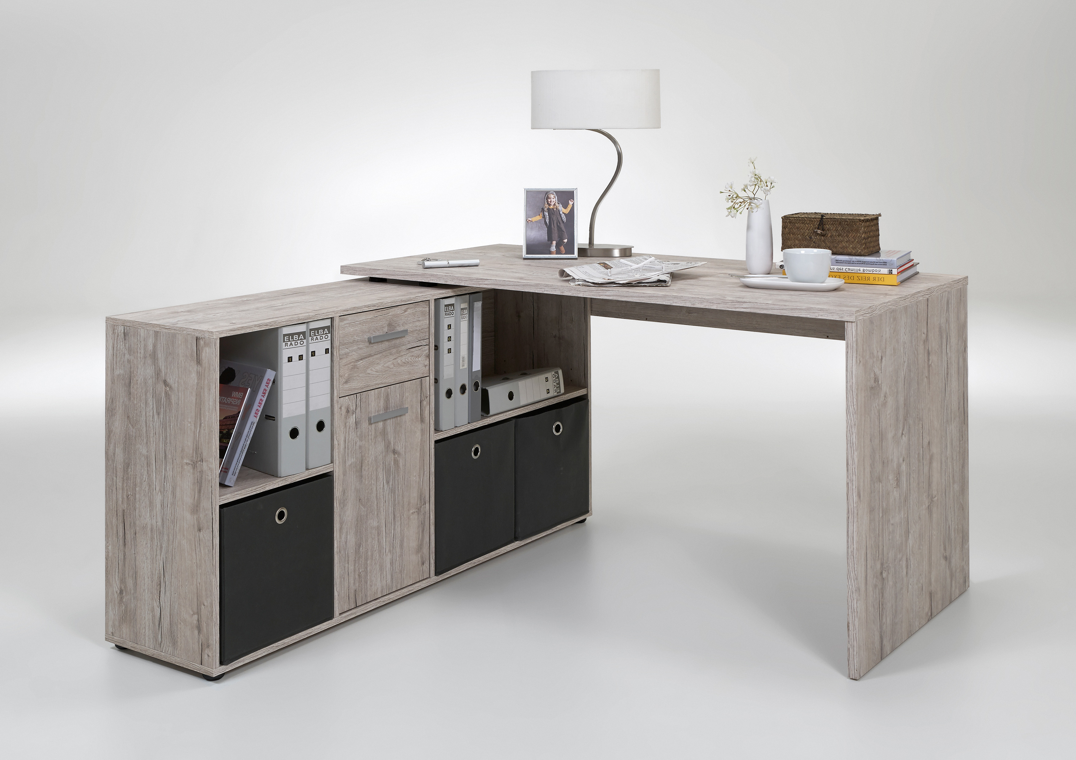 LEX 1 Schreibtisch Winkelkombi von FMD Sandeiche
